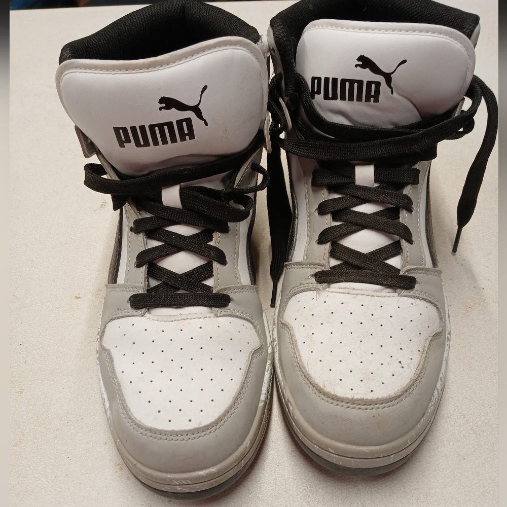 Puma White and Gray High-Top Sneakers